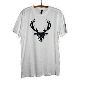 Bucked Up Mens L Graphic T-Shirt Deer Logo American Flag Sleeve Gorpcore Hunting